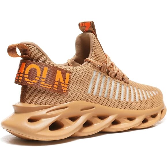 Men's Brown Breathable Running Walking Ultra Sport Gym Slip On Sneakers Shoes - Picture 4 of 7